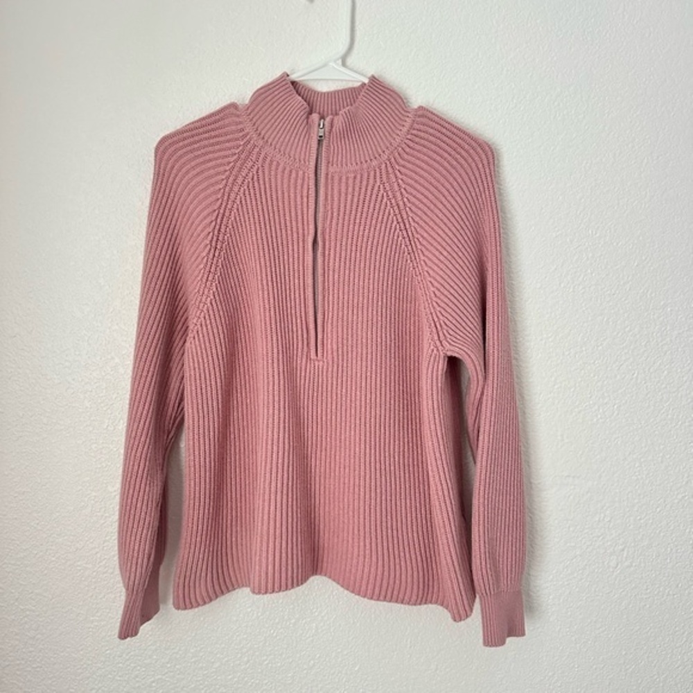Madison + Hudson Pink Quarter Zip Pullover Sweater Women’s L Blush Dusty Pink